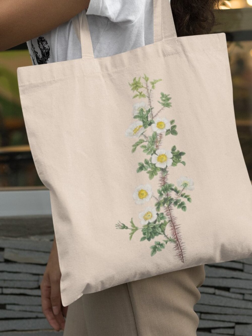 Scotch Rose Vintage Floral Print Graphic Canvas Tote Bag